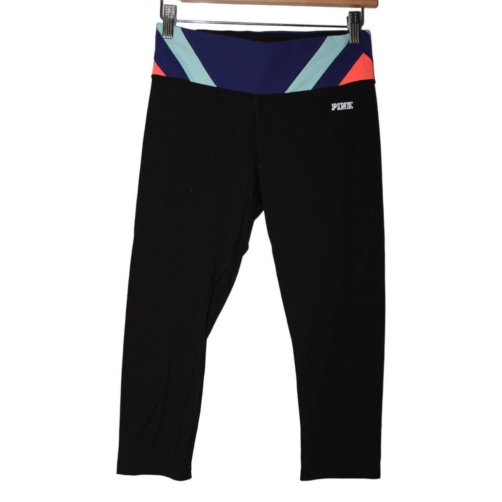Women's PINK Victoria's Secret Black Purple Blue Cropped Capri Leggings Size XS